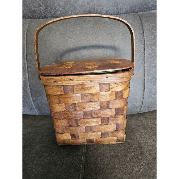 Decoupage Holly Hobbie Wood Basket Purse Vintage Lined with Colorful Fabric - Picture 2 of 11